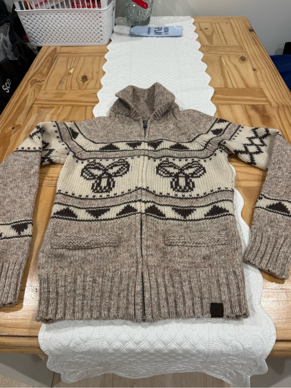 TNA 100% Lambswool Zip-Up Cardigan Sweater | Size Medium | Cozy Nordic Knit